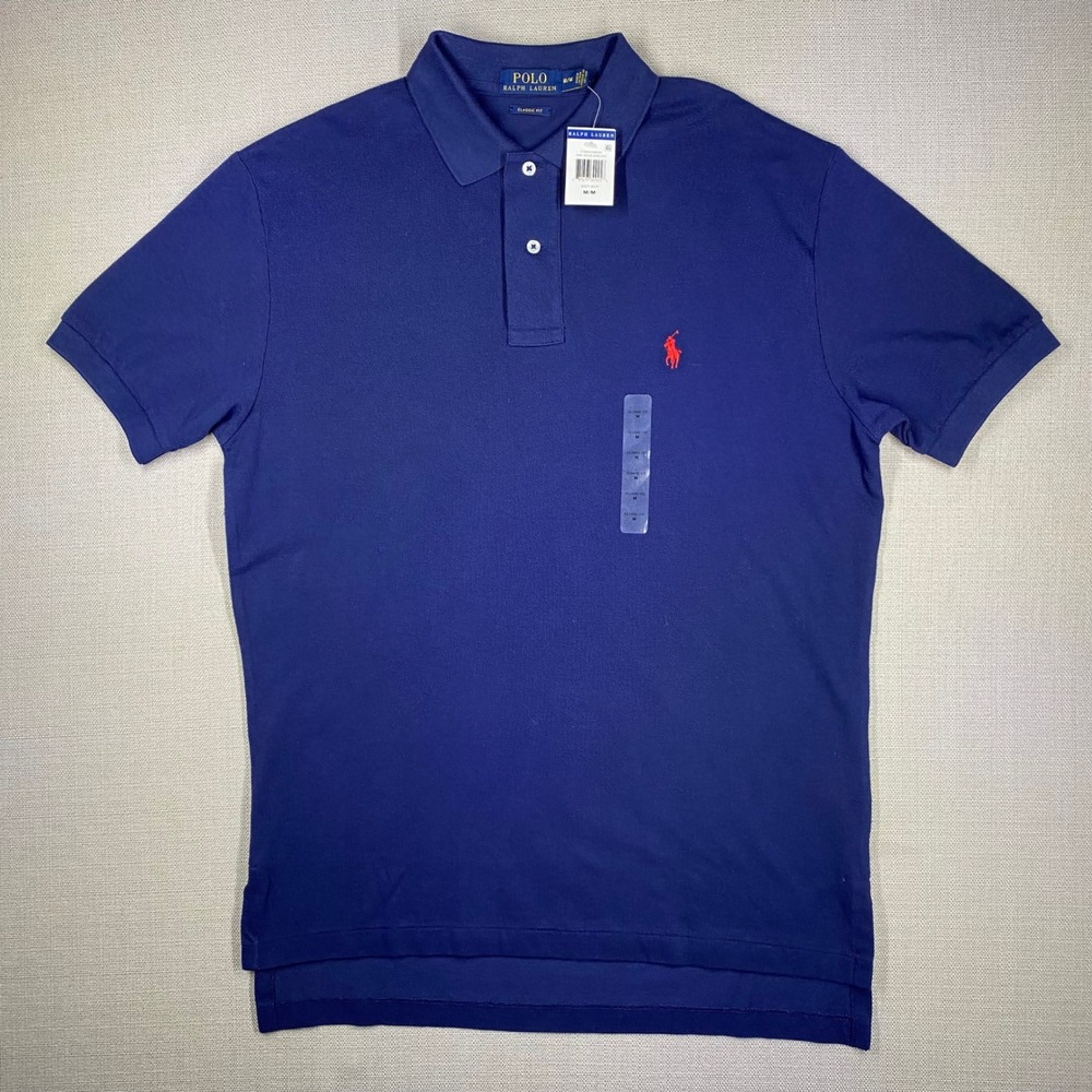 Polo Ralph Lauren Mens Classic Fit Mesh S/S Polo Shirt Navy Blue Size Medium NWT